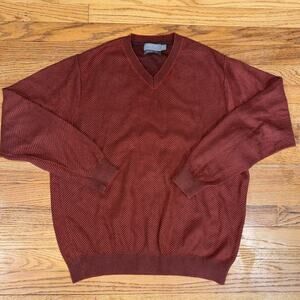 VTG Talbots Mens Knit Sweater Medium Orange 100% Pima Cotton Grandpa Preppy